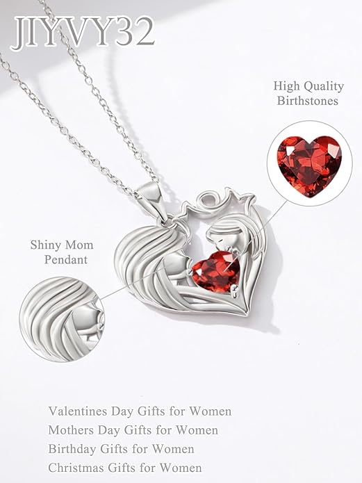 Mother and Daughter/Son Love Heart Necklace White Gold/14K Gold/Rose Gold Birthstone Jewelry Christmas Mothers Day Birthday Gifts For Mom Wife Grandma Women