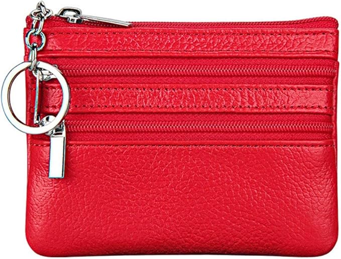 Women's Genuine Leather Coin Purse Mini Pouch Change Wallet with Keychain