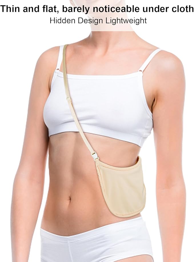 Hidden Wallet Travel Hidden Wallet Under Clothes Undergarment Crossbody Secert Body Pouch for Passport Money & Valuables(Fleshcolor)