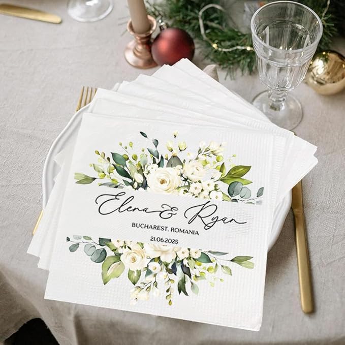 Personalized Wedding Cocktail Napkins, Customized Monogram Wedding Napkin, Custom Dinner Napkins For Bridal Shower, Beverage Cocktail Luncheon Dinner, Engagement Party Decorations, Anniversary Decor