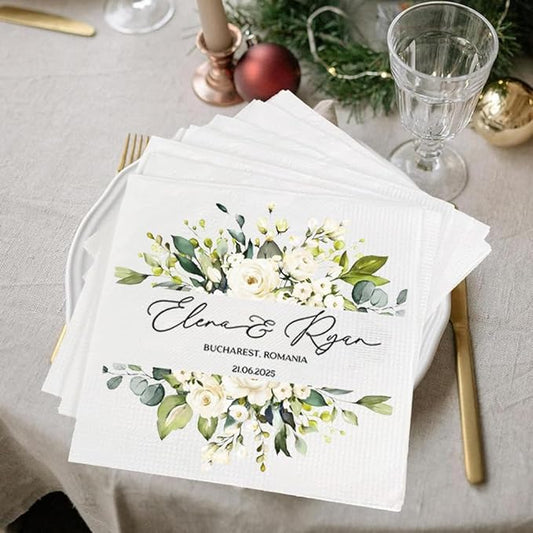 Personalized Wedding Cocktail Napkins, Customized Monogram Wedding Napkin, Custom Dinner Napkins For Bridal Shower, Beverage Cocktail Luncheon Dinner, Engagement Party Decorations, Anniversary Decor
