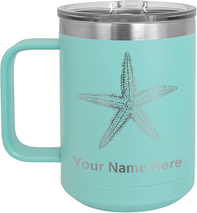 LaserGram 15oz Vacuum Insulated Coffee Mug, Starfish, Personalized Engraving Included (Teal)