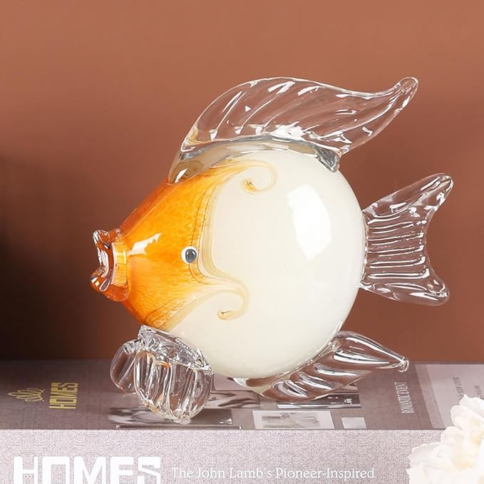QIANLING Glass Fish Figurines - Coastal Home Decor, Modern Ocean Centerpieces for Living Room, Dining Area, Bathroom, Office, Coffee Table, Beach House, Nautical, Seaside, Entrance, Shelf Display