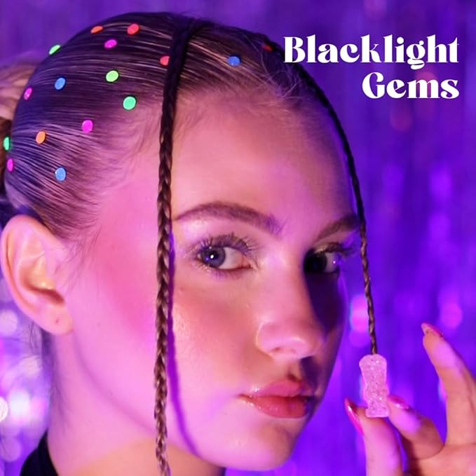 Hally Hair 360 Refill for Hair Gems - Multicolored Adhesive Jewels Only (No Stamper) – Hearts, Stars, Flowers, Pearls – Blacklight Glow – Hair Accessories for Girls & Teens