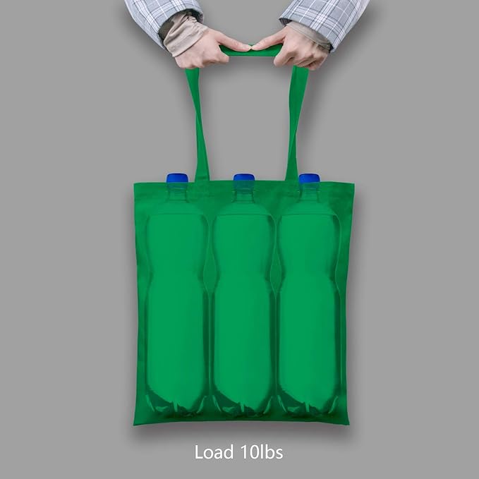 TOPDesign 24-Pack Economical 16"x15" Kelly Green Cotton Tote Bag, Lightweight Medium Reusable Grocery Shopping Cloth Bags, Suitable for DIY, Advertising, Promotion, Gift, Activity
