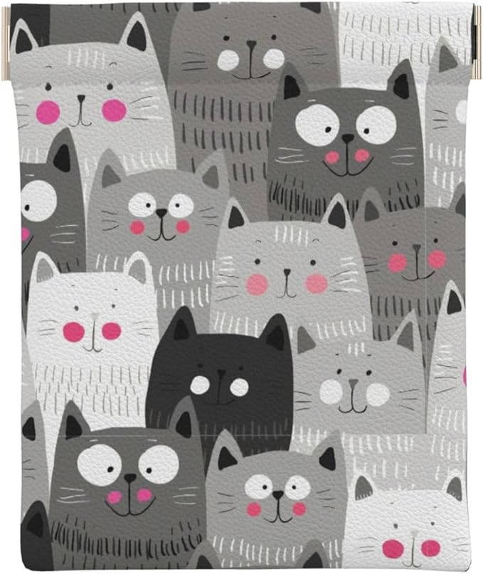 Coin Purse Cat Pattern Leather Squeeze Coin Purse Mini Pouch Change Wallet Bag Gifts for Women Kids Girls Key Holder
