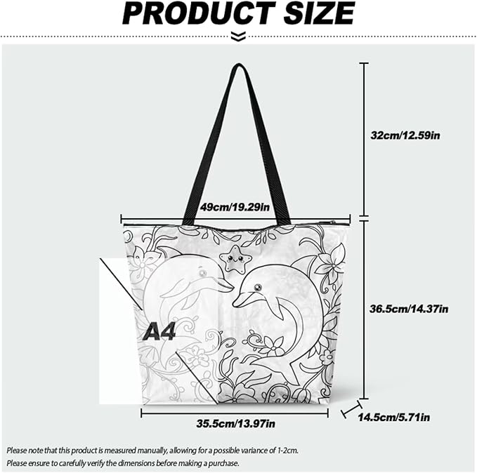 Cartoon Animal Printed DIY Coloring Tote Bag Waterproof Paper Handbags for Women Large Travel Shoulder Bags Purses