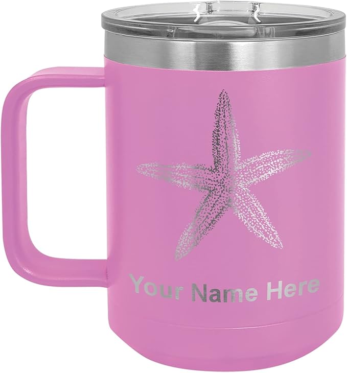 LaserGram 15oz Vacuum Insulated Coffee Mug, Starfish, Personalized Engraving Included (Light Purple)