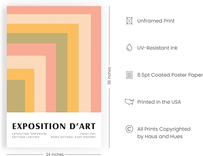 HAUS AND HUES Danish Pastel Posters, Trendy Aesthetic Wall Art, Abstract Geometric Print, Art Exhibition Poster (24" x 36" Unframed)