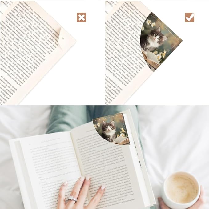 2PCS Leather Bookmarks 3.54 x 3.54 Inch Cute Gray Kitten with Flowers and Book Design Reading Accessories for Books Journals Bibles Travel Diary Students Teachers and Book Lovers Gift