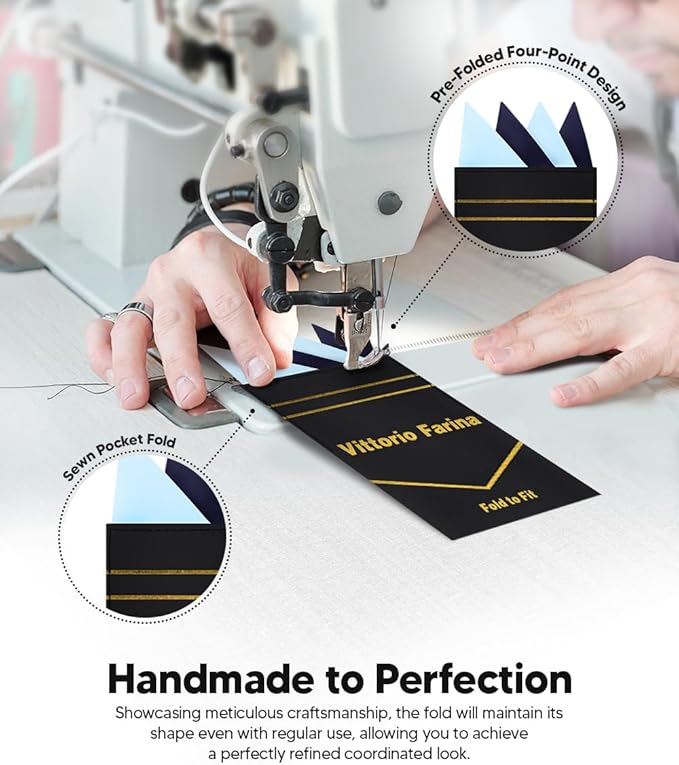 Premium Pre-Folded Four-Point Suit Pocket Square for Men with Sewn Pocket Fold
