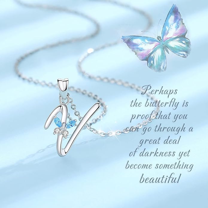 EUDORA Sterling Silver Butterfly Initial Necklaces for Women, Elegant Letter Neckles Personalized Gift for Mother, Sister, Daughter, 18 inch Chai