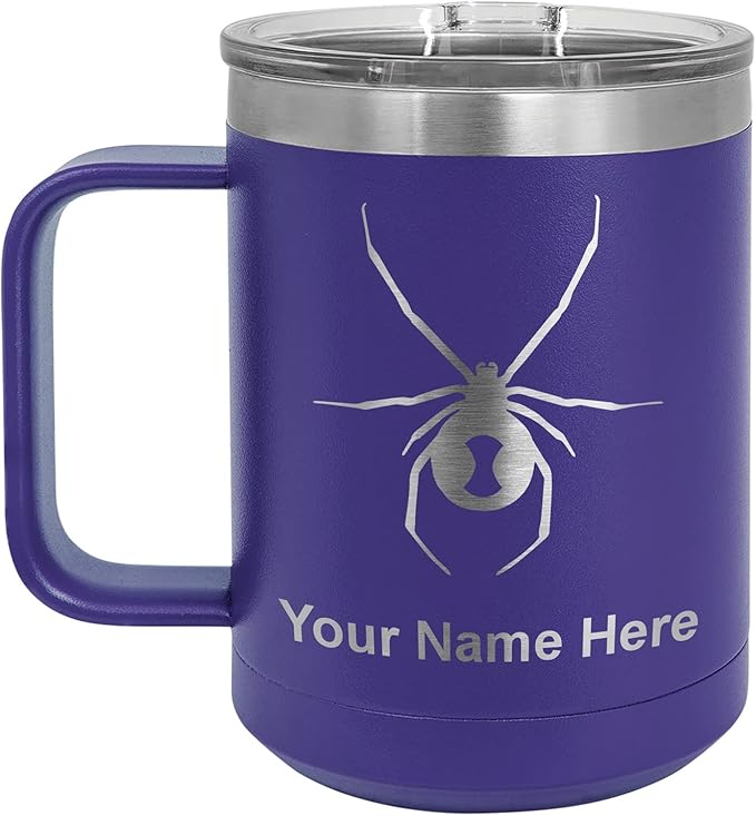 LaserGram 15oz Vacuum Insulated Coffee Mug, Widow Spider, Personalized Engraving Included (Dark Purple)