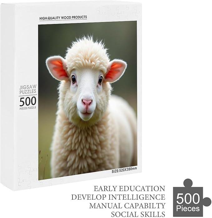 Jigsaw Puzzles for Adults 500 Piece - Lamb Livestock Animal Mammal Cute Wooden Puzzle，Educational Games，Challenge Puzzles Puzzle Games， Stress Relief Games，Funny Puzzles