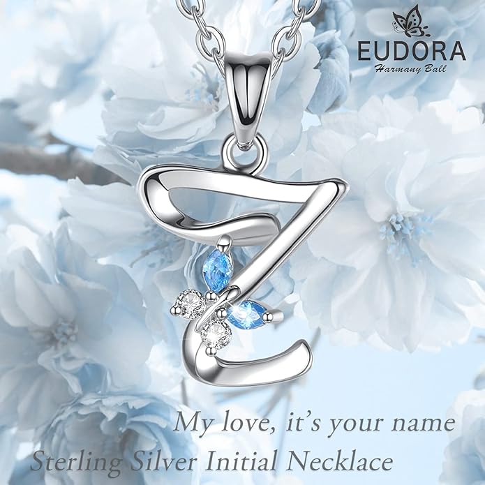 EUDORA Sterling Silver Butterfly Initial Necklaces for Women, Elegant Letter Neckles Personalized Gift for Mother, Sister, Daughter, 18 inch Chai