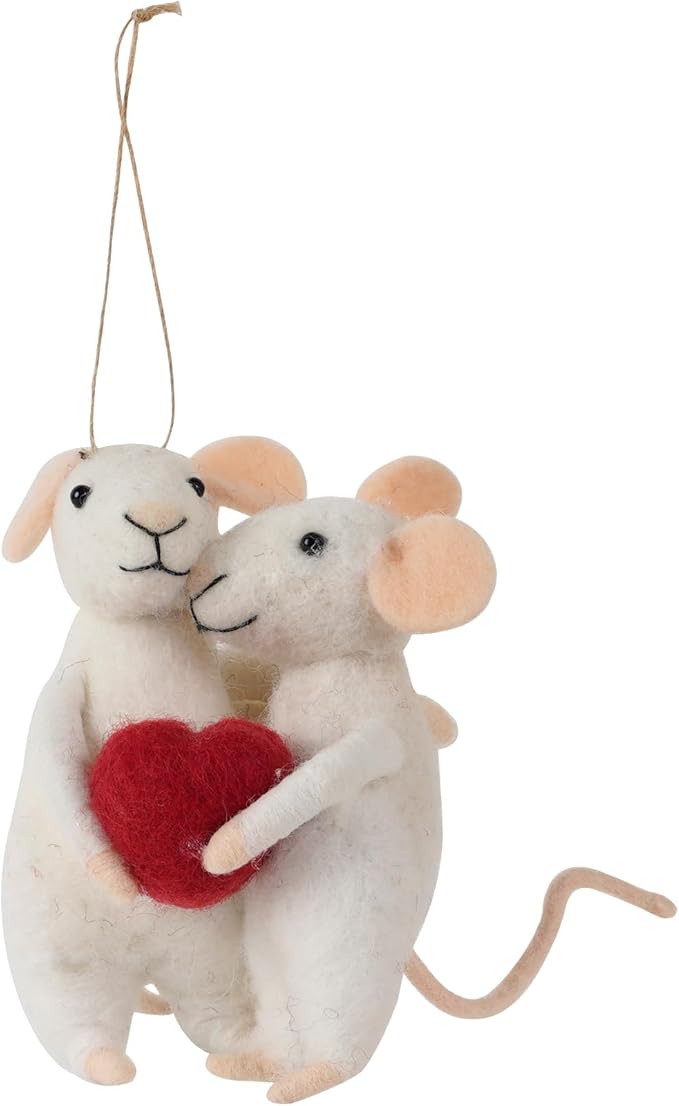 SOFFEE DESIGN Set of 5 Felt Mice Souvenirs Gifts for Wedding, Christmas Hanging Ornaments White Felt Mouse Animal Figurines Tabletop Decor for Anniversary Party Valentine's Day Gift for Women