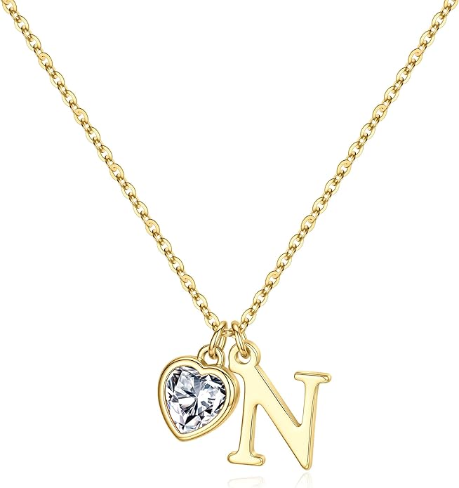 Turandoss Valentines Day Gifts for Her Trendy, Dainty 14K Gold Plated Initial A-Z Heart Birthstone Pendant Necklace Personalized Bridesmaid Birthday Valentines Jewelry Gifts for Women Girls