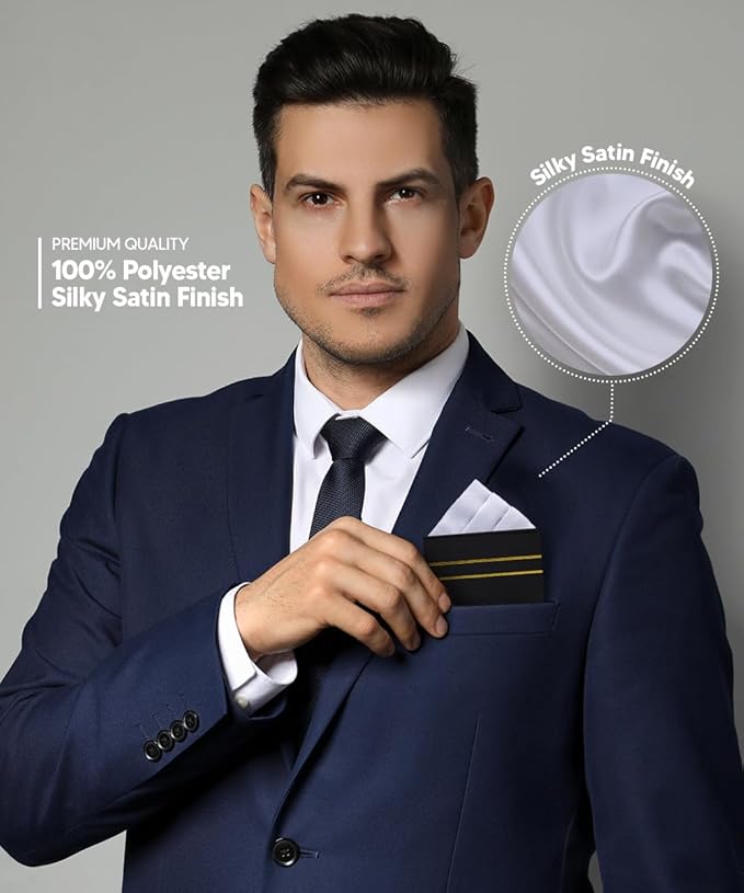 Premium Pre-Folded Four-Point Suit Pocket Square for Men with Sewn Pocket Fold