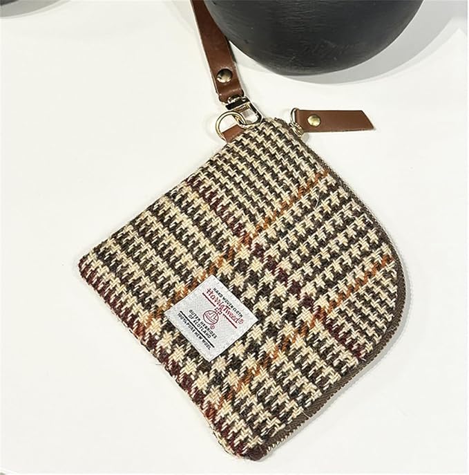 Harris Tweed Wool Coin Purse Small Money Pouch With Zipper For Women Men handmade (No.2177)