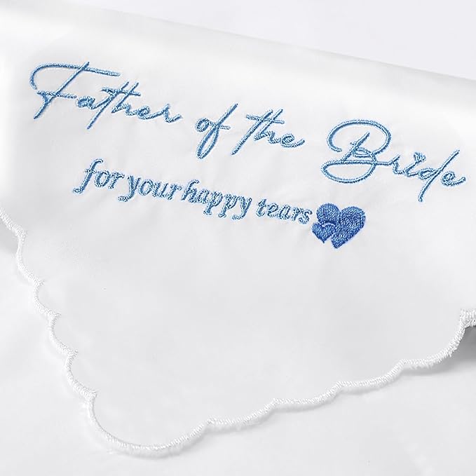 Wedding Handkerchief Something Blue for Bride, Mother Father of the Brides Groom Gifts, Embroidered Happy Tears Cotton Hanky