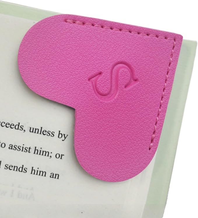 MOTEERLLU Personalized Leather Heart Bookmark with Initials, Handmade, Letter Cute Custom Corner Book Marks for Reading Women, Teachers, Students, Book Lovers, Book Accessories(Rose,S)