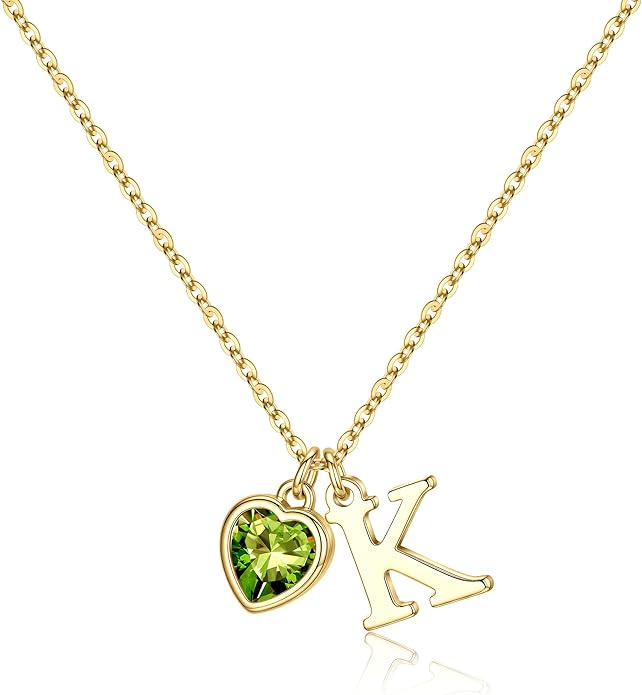 Turandoss Valentines Day Gifts for Her Trendy, Dainty 14K Gold Plated Initial A-Z Heart Birthstone Pendant Necklace Personalized Bridesmaid Birthday Valentines Jewelry Gifts for Women Girls
