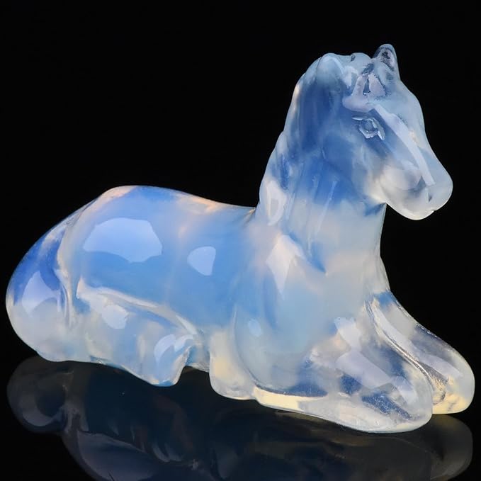 2.2 Inch Opal Horse Crystal Figurines, Hand-Carved Healing Crystals Decor, White Horse Statues Stone Energy Gemstones, in Bedroom Office Meditation Memorial Gifts for Men and Women