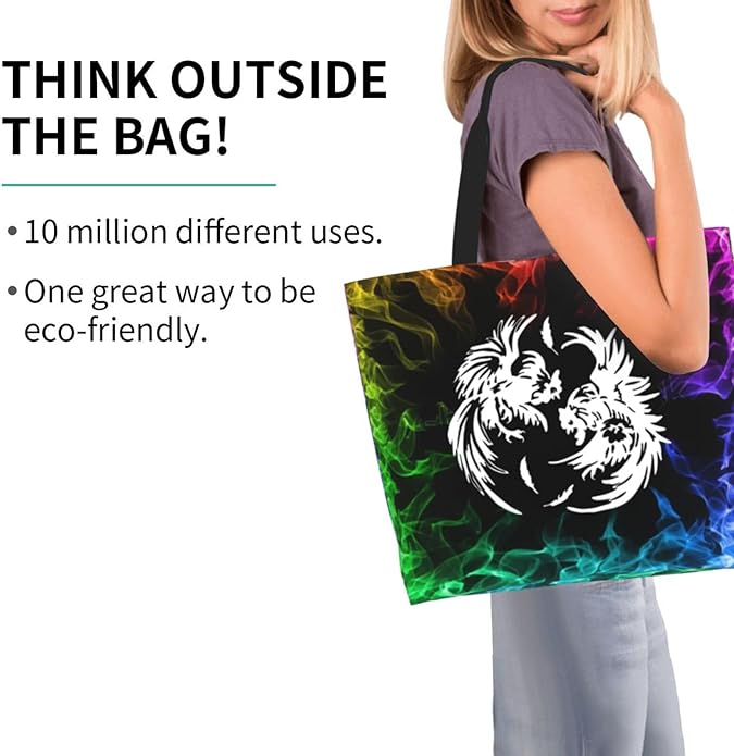 Roosters Fighting Large Reusable Eco-friendly Shopping Bags Portable Storage Handbag