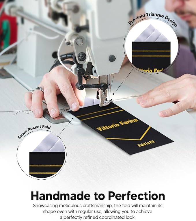 Premium Pre-Folded Four-Point Suit Pocket Square for Men with Sewn Pocket Fold