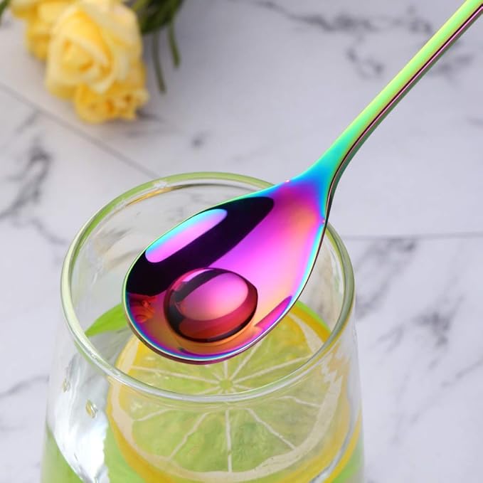 Buyer Star 8-Inch Long Handle Iced Tea Spoons, Ice Cream Spoon, Stainless Steel Cocktail Stirring Spoons, Set of 8 (Rainbow)