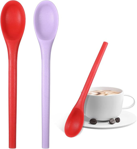 2 PCS Silicone Spoons Coffee 7.87 Inch Tea Spoon Silicone Multicolor Mix Drinks Accessory Silicone-Spoons for Coffee and Tea, Milk, Red, Purple