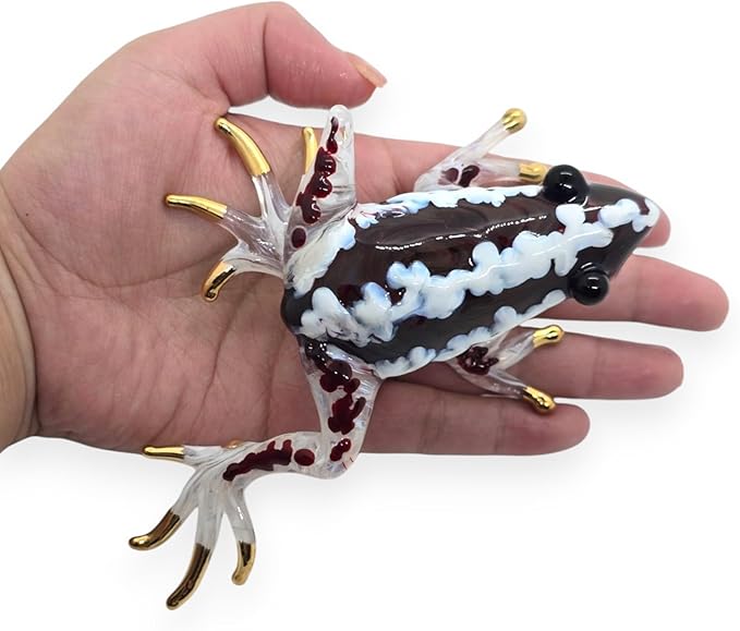 WitnyStore 5¼" Dark Red White Frog Artistic Blown Glass Figurine Premium Hand-Blown Statue Tabletop Decoration Unique Collectible for Adult Collectors Handcrafted Elegant Home Room Decor