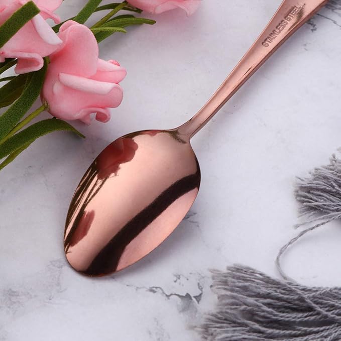 Rose Gold Unique Pattern Design Coffee Espresso Spoons Mini, Mingcheng Stainless Steel Small Teaspoons Silverware Set of 6, BISDARUN 5.5 Inches Food Spoons for Demitasse Dessert Tea