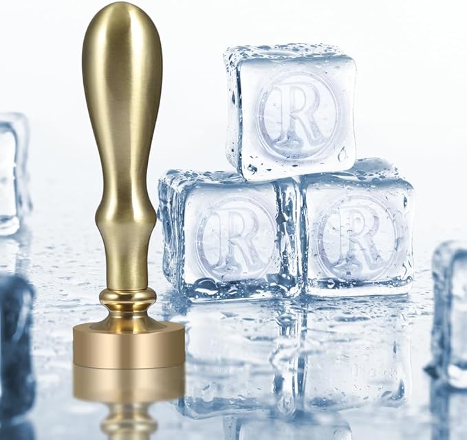 Ice Cube Stamp for Cocktails Ice Stamp Brass Head with Handle, Ice Branding Stamp for Ice Cubes Cocktail Whiskey Drinks Party Wedding Making DIY Crafting (Letter R)