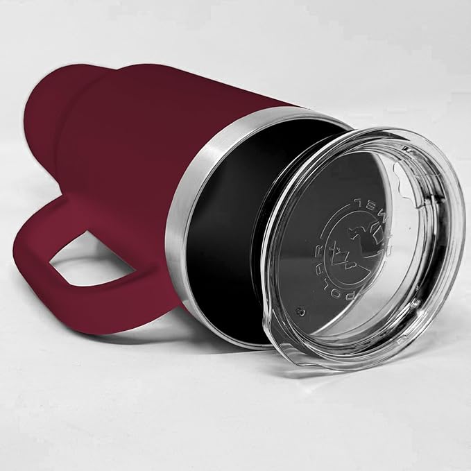 LaserGram 40oz Vacuum Insulated Travel Mug with Handle, Starfish, Personalized Engraving Included (Maroon)