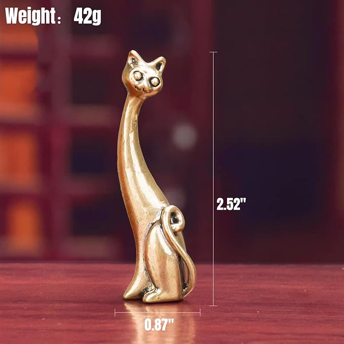 Brass Animals Figurine Decorative,Metal Statue,Set of 2 Pure Brass Long Necked Cat Statues,Exquisite Decor for Bookshelves,Ideal Decor for Home,Office,or Café