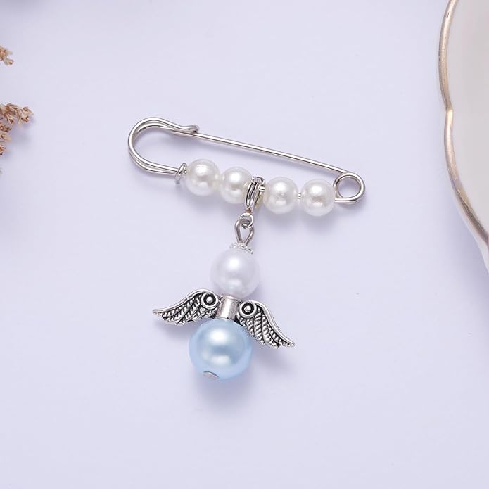 Ralukiia Something Blue Angel Memory Bouquet Charm, Wedding Day Hug from Heaven, Guardian Angel Charm, Memorial Gift for Bride, Wedding Gift from Deceased Mom or Dad, Remembrance Gifts