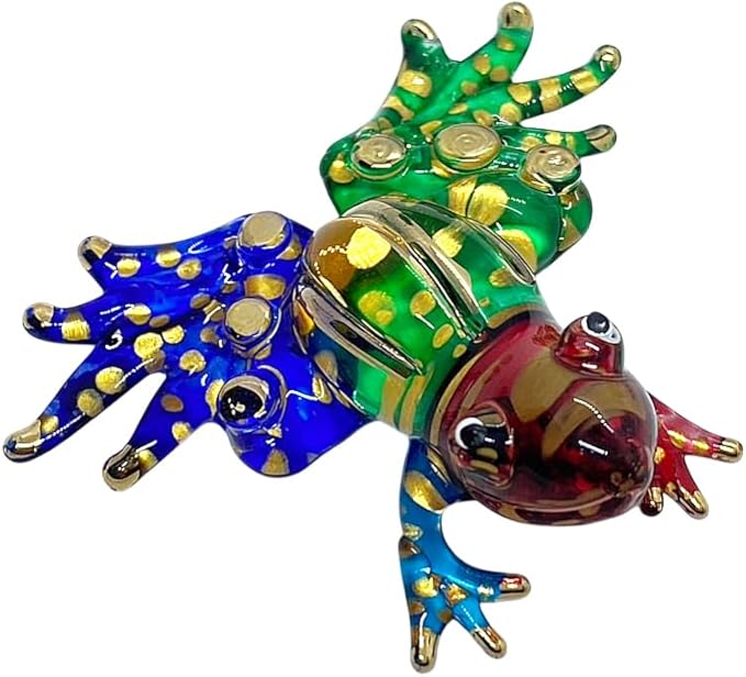 WitnyStore 2" Green Blue Red Gold Frog Artistic Blown Glass Figurine Premium Hand-Blown Statue Tabletop Decoration Unique Collectible for Adult Collectors Handcrafted Elegant Home Room Decor