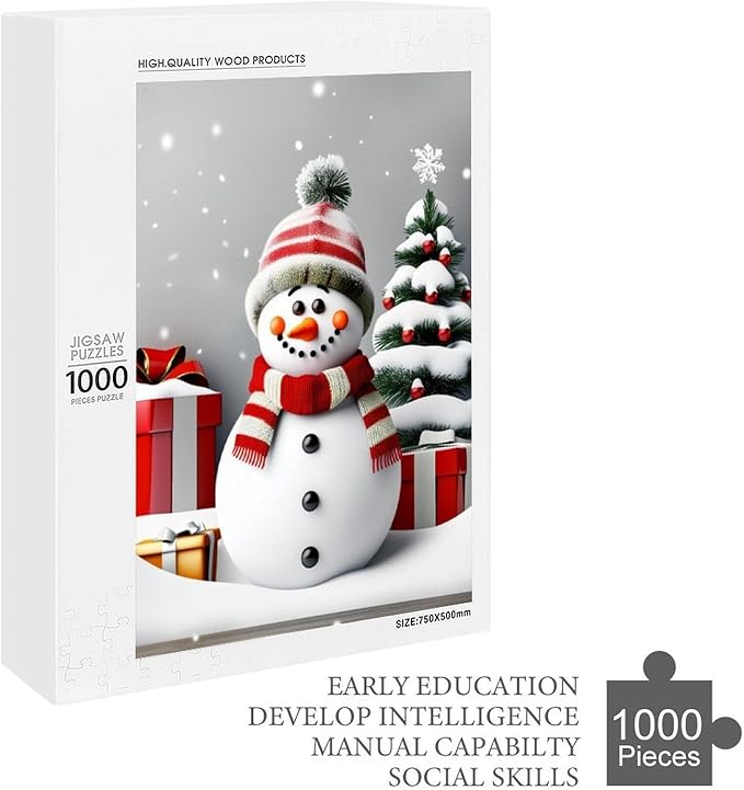 Wooden Puzzles for Adults 1000 Pieces, Christmas Winter Snowman, Each Piece is Unique and Perfectly Put Together, are Special Home Decorations, Fun Puzzles, Party Games, Family Toys