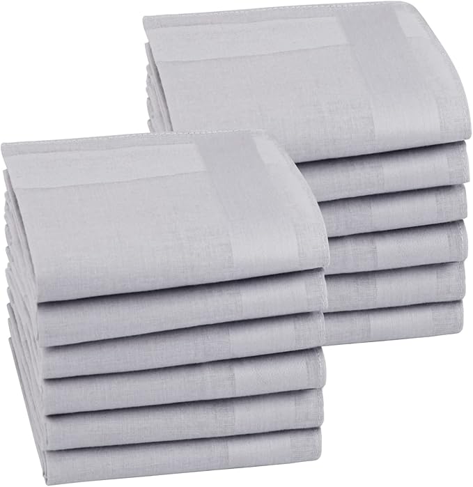 HOULIFE Men's Cotton Handkerchiefs, Solid Color 60S Soft Cotton Hankies for Men Women 6/12PCS 15.7"×15.7"