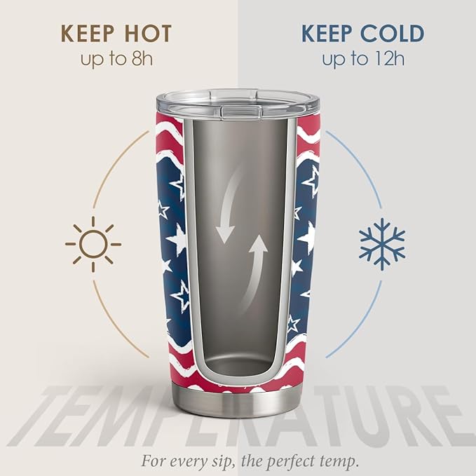 SANDJEST American Flag Tumbler 20oz, Stainless Steel Travel Cup with Lid, Insulated Coffee Mug, Gifts for Men Women Boys Girls Friends Sisters Brothers on Birthday Christmas July 4th