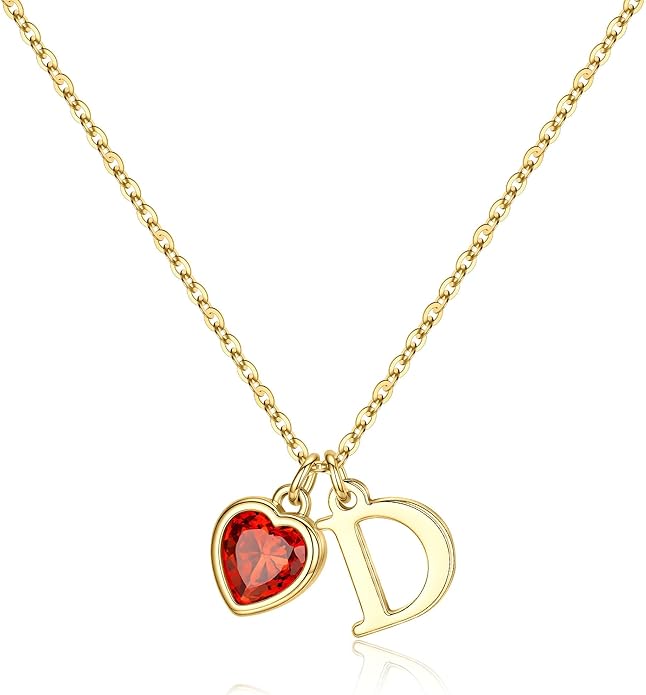 Turandoss Valentines Day Gifts for Her Trendy, Dainty 14K Gold Plated Initial A-Z Heart Birthstone Pendant Necklace Personalized Bridesmaid Birthday Valentines Jewelry Gifts for Women Girls