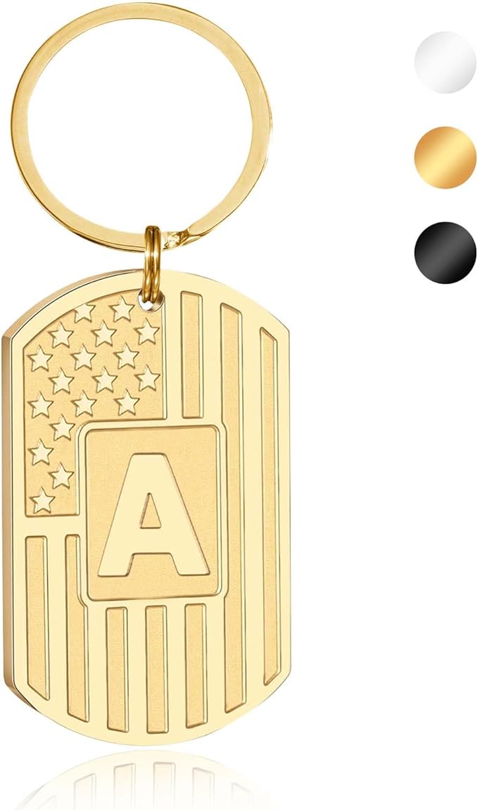Valentines Day Gifts for Him -Initial Keychain Gifts for Men,A-Z Letter American Flag KeyChain for Men