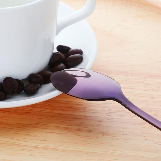 Buyer Star 12 Pieces Purple Teaspoons 5.5-Inch Mini Coffee Spoons Stainless Steel Sugar Demitasse Espresso Spoons