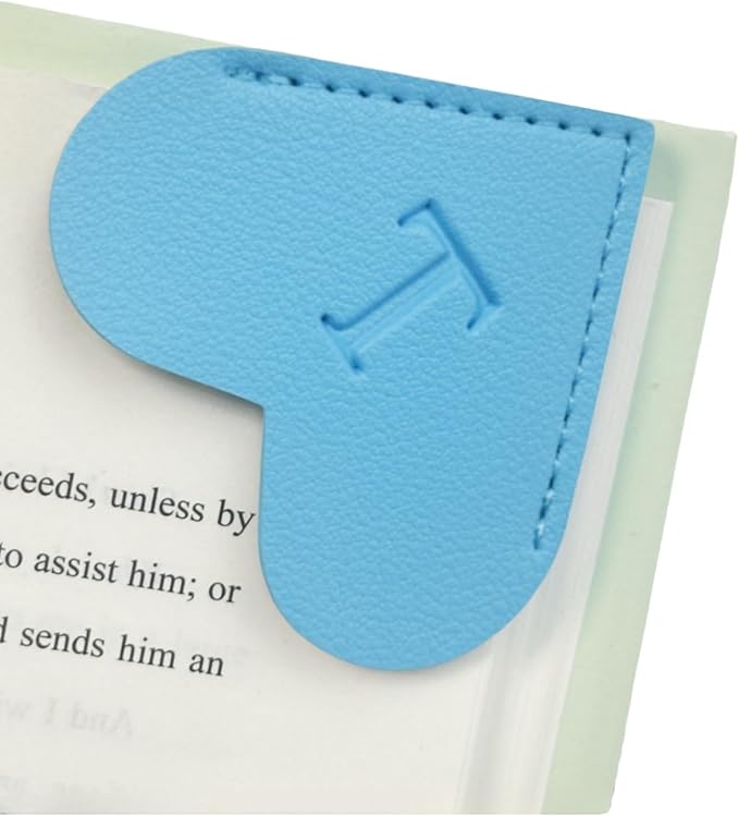 MOTEERLLU Personalized Leather Heart Bookmark with Initials, Handmade, Letter Cute Custom Corner Book Marks for Reading Women, Teachers, Students, Book Lovers, Book Accessories(Blue,T)