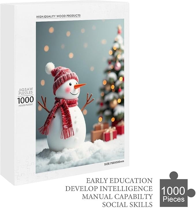 Wooden Puzzles for Adults 1000 Pieces, Christmas Winter Snowman, Each Piece is Unique and Perfectly Put Together, are Special Home Decorations, Fun Puzzles, Party Games, Family Toys