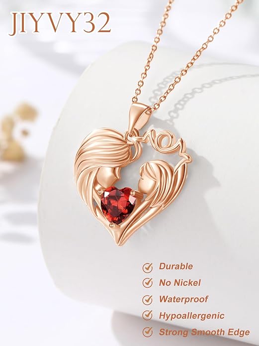 Mother and Daughter/Son Love Heart Necklace White Gold/14K Gold/Rose Gold Birthstone Jewelry Christmas Mothers Day Birthday Gifts For Mom Wife Grandma Women