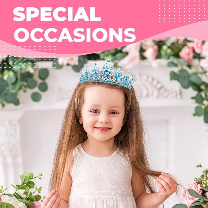 Birthday Tiara Crown with Sash for Women, Headband Hair Accessories for Wedding Party Costume (B-Blue)