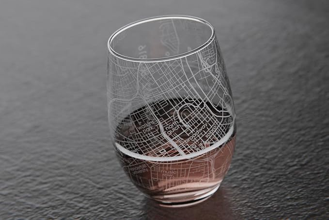 Well Told Engraved Nashville Tennessee Map Stemless Wine Glass, Etched Glassware (15 oz, Clear) City Map Gift, Custom Barware, Gifts for Wine Lovers
