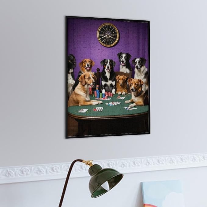 Wooden Puzzle - Dogs Playing Poker Jigsaw Puzzles，Wooden Puzzles for Adults 300 Pieces Challenge Puzzles，Educational Games，Family Puzzles，Unique Gifts for Wall Art